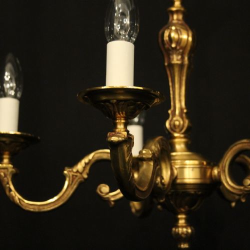 FRENCH PAIR GILDED BRONZE 5 ARM CHANDELIERS - ADDITIONAL PHOTO 8