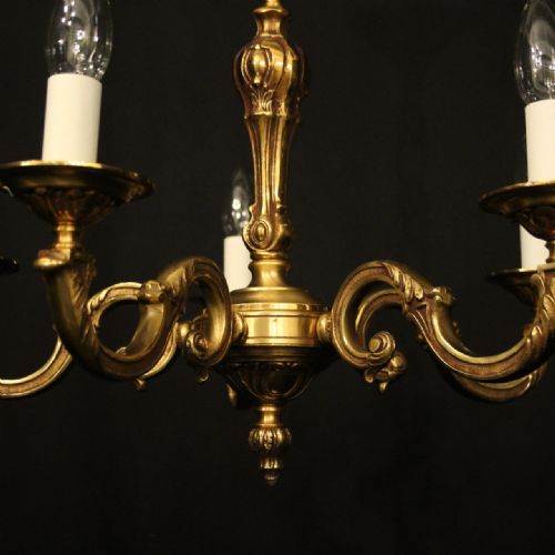 FRENCH PAIR GILDED BRONZE 5 ARM CHANDELIERS - ADDITIONAL PHOTO 9