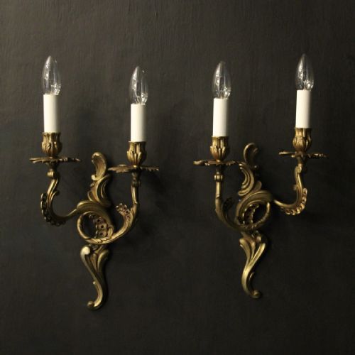 FRENCH PAIR OF GILDED BRASS ANTIQUE WALL LIGHTS
