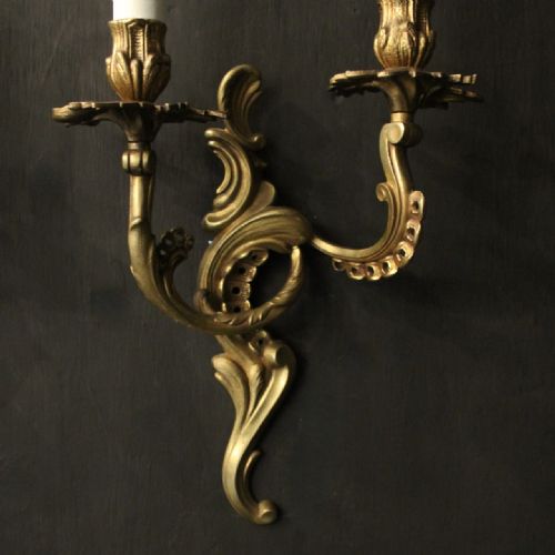 FRENCH PAIR OF GILDED BRASS ANTIQUE WALL LIGHTS - ADDITIONAL PHOTO 2
