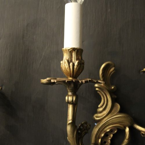 FRENCH PAIR OF GILDED BRASS ANTIQUE WALL LIGHTS - ADDITIONAL PHOTO 3