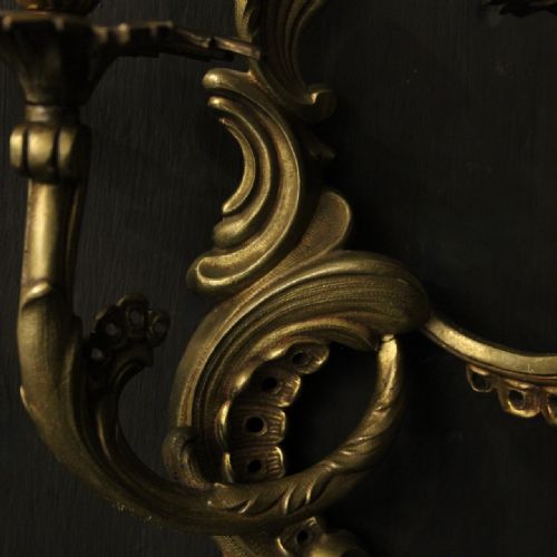 FRENCH PAIR OF GILDED BRASS ANTIQUE WALL LIGHTS - ADDITIONAL PHOTO 4