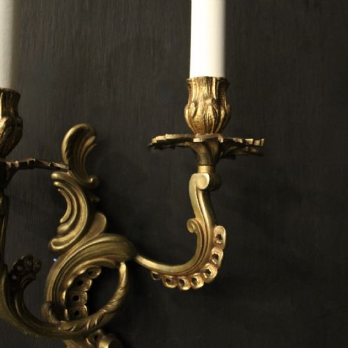 FRENCH PAIR OF GILDED BRASS ANTIQUE WALL LIGHTS - ADDITIONAL PHOTO 5