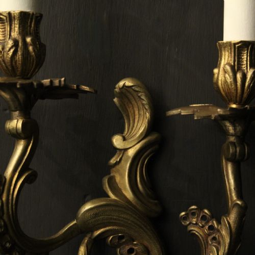 FRENCH PAIR OF GILDED BRASS ANTIQUE WALL LIGHTS - ADDITIONAL PHOTO 6