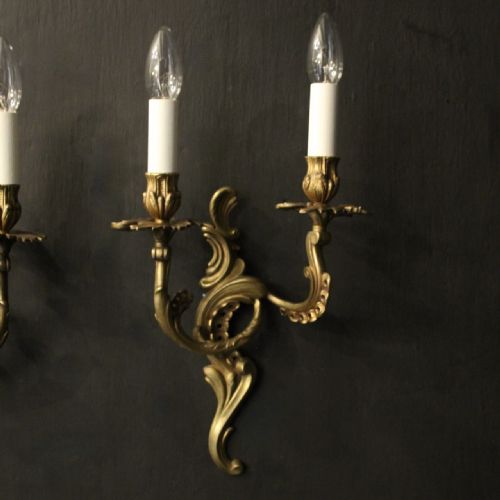 FRENCH PAIR OF GILDED BRASS ANTIQUE WALL LIGHTS - ADDITIONAL PHOTO 7