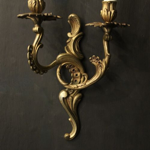 FRENCH PAIR OF GILDED BRASS ANTIQUE WALL LIGHTS - ADDITIONAL PHOTO 8