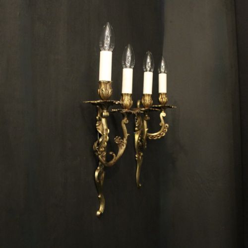 FRENCH PAIR OF GILDED BRASS ANTIQUE WALL LIGHTS - ADDITIONAL PHOTO 9