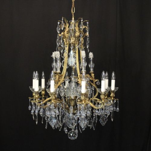FRENCH GILDED BRONZE CRYSTAL 11 LIGHT ANTIQUE CHANDELIER