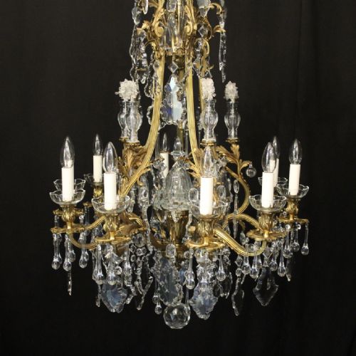 FRENCH GILDED BRONZE CRYSTAL 11 LIGHT ANTIQUE CHANDELIER - ADDITIONAL PHOTO 1