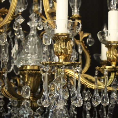 FRENCH GILDED BRONZE CRYSTAL 11 LIGHT ANTIQUE CHANDELIER - ADDITIONAL PHOTO 2