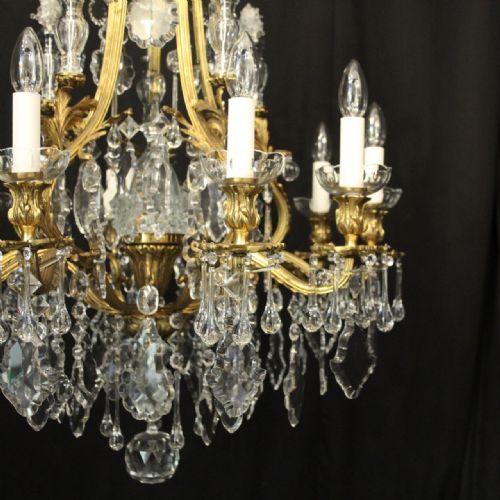 FRENCH GILDED BRONZE CRYSTAL 11 LIGHT ANTIQUE CHANDELIER - ADDITIONAL PHOTO 3