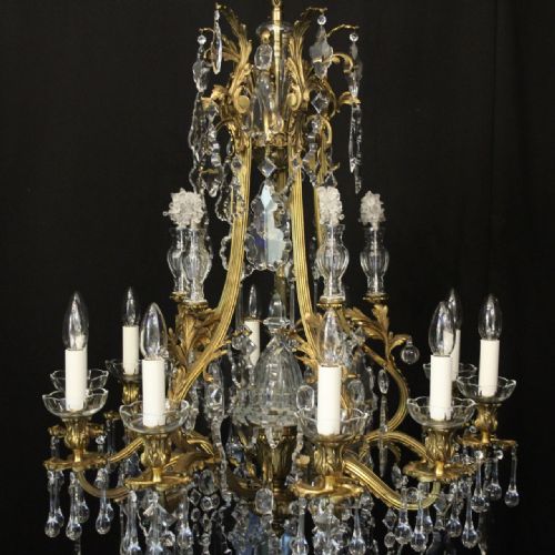 FRENCH GILDED BRONZE CRYSTAL 11 LIGHT ANTIQUE CHANDELIER - ADDITIONAL PHOTO 4