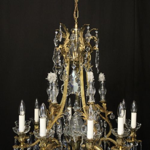 FRENCH GILDED BRONZE CRYSTAL 11 LIGHT ANTIQUE CHANDELIER - ADDITIONAL PHOTO 5