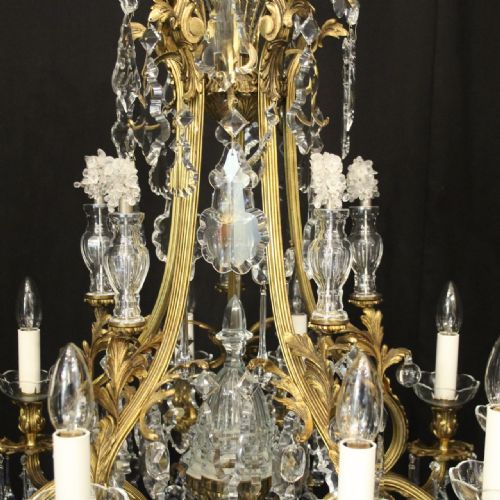 FRENCH GILDED BRONZE CRYSTAL 11 LIGHT ANTIQUE CHANDELIER - ADDITIONAL PHOTO 6