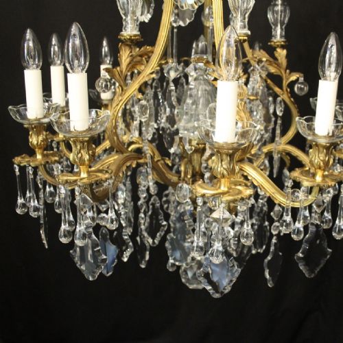 FRENCH GILDED BRONZE CRYSTAL 11 LIGHT ANTIQUE CHANDELIER - ADDITIONAL PHOTO 7