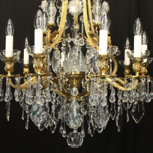 FRENCH GILDED BRONZE CRYSTAL 11 LIGHT ANTIQUE CHANDELIER - ADDITIONAL PHOTO 8