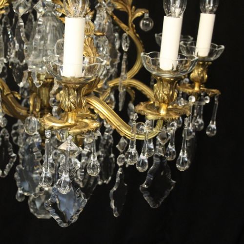 FRENCH GILDED BRONZE CRYSTAL 11 LIGHT ANTIQUE CHANDELIER - ADDITIONAL PHOTO 9