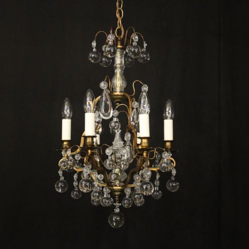 FRENCH GILDED 6 LIGHT ANTIQUE CHANDELIER