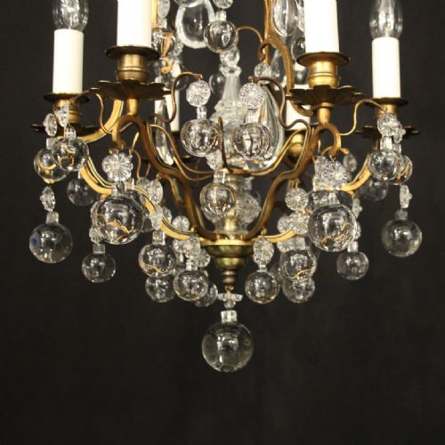 FRENCH GILDED 6 LIGHT ANTIQUE CHANDELIER - ADDITIONAL PHOTO 1