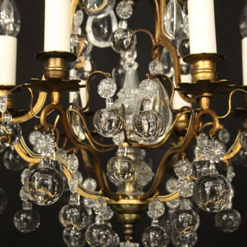FRENCH GILDED 6 LIGHT ANTIQUE CHANDELIER - ADDITIONAL PHOTO 2