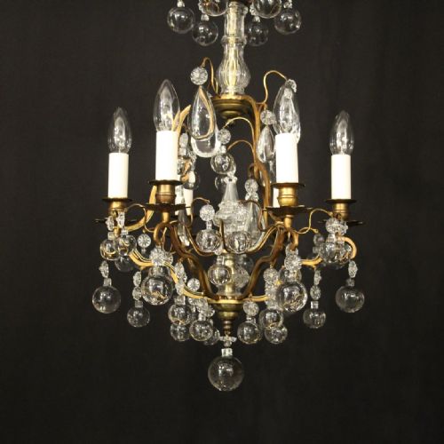 FRENCH GILDED 6 LIGHT ANTIQUE CHANDELIER - ADDITIONAL PHOTO 3