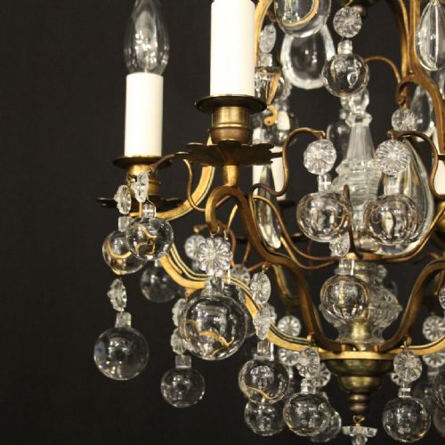 FRENCH GILDED 6 LIGHT ANTIQUE CHANDELIER - ADDITIONAL PHOTO 4