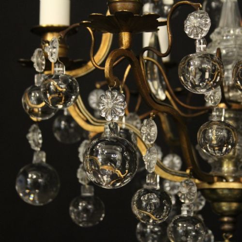 FRENCH GILDED 6 LIGHT ANTIQUE CHANDELIER - ADDITIONAL PHOTO 5