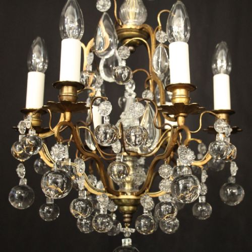 FRENCH GILDED 6 LIGHT ANTIQUE CHANDELIER - ADDITIONAL PHOTO 7