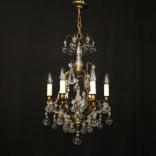 FRENCH GILDED 6 LIGHT ANTIQUE CHANDELIER - ADDITIONAL PHOTO 8