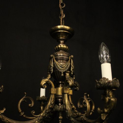 FRENCH LATE 19TH CENTURY PAIR GILDED BRONZE 4 LIGHT CHANDELIERS - ADDITIONAL PHOTO 1