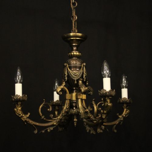FRENCH LATE 19TH CENTURY PAIR GILDED BRONZE 4 LIGHT CHANDELIERS - ADDITIONAL PHOTO 2