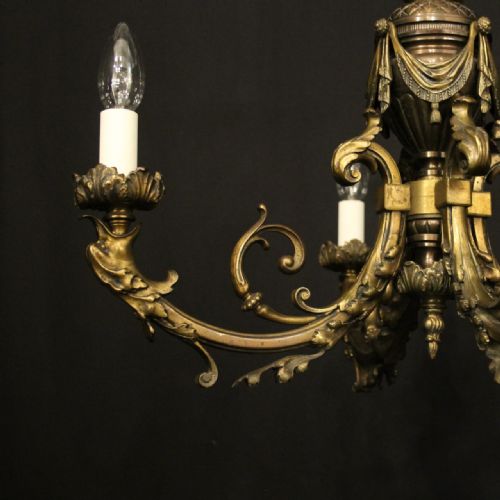 FRENCH LATE 19TH CENTURY PAIR GILDED BRONZE 4 LIGHT CHANDELIERS - ADDITIONAL PHOTO 3