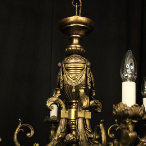 FRENCH LATE 19TH CENTURY PAIR GILDED BRONZE 4 LIGHT CHANDELIERS - ADDITIONAL PHOTO 4