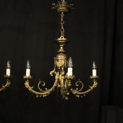 FRENCH LATE 19TH CENTURY PAIR GILDED BRONZE 4 LIGHT CHANDELIERS - ADDITIONAL PHOTO 5