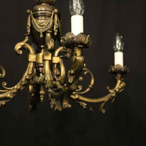FRENCH LATE 19TH CENTURY PAIR GILDED BRONZE 4 LIGHT CHANDELIERS - ADDITIONAL PHOTO 7