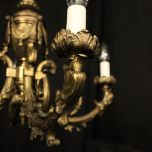 FRENCH LATE 19TH CENTURY PAIR GILDED BRONZE 4 LIGHT CHANDELIERS - ADDITIONAL PHOTO 8