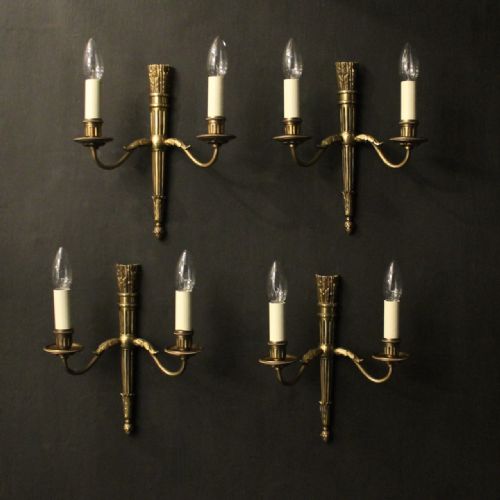 FRENCH EMPIRE SET OF 4 GILDED BRASS ANTIQUE WALL LIGHTS