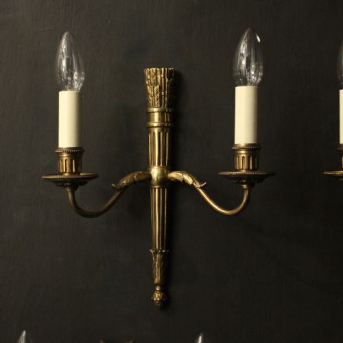 FRENCH EMPIRE SET OF 4 GILDED BRASS ANTIQUE WALL LIGHTS - ADDITIONAL PHOTO 1