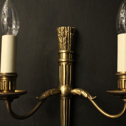 FRENCH EMPIRE SET OF 4 GILDED BRASS ANTIQUE WALL LIGHTS - ADDITIONAL PHOTO 2