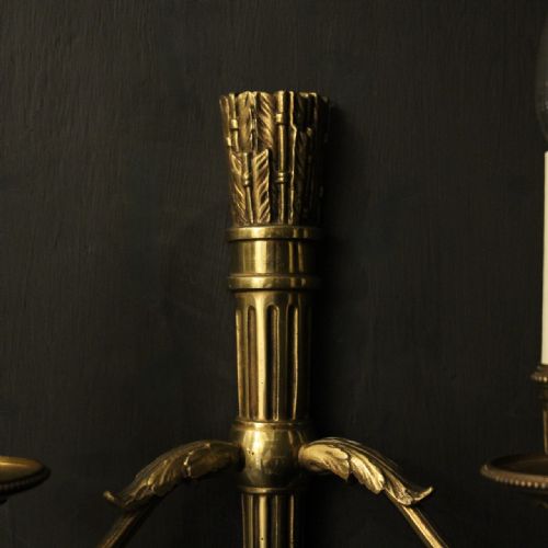 FRENCH EMPIRE SET OF 4 GILDED BRASS ANTIQUE WALL LIGHTS - ADDITIONAL PHOTO 3
