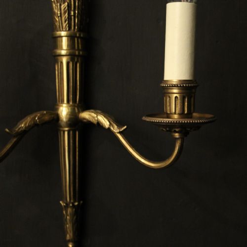 FRENCH EMPIRE SET OF 4 GILDED BRASS ANTIQUE WALL LIGHTS - ADDITIONAL PHOTO 4