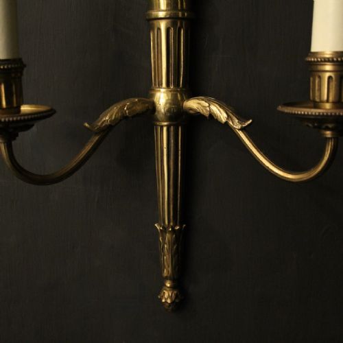 FRENCH EMPIRE SET OF 4 GILDED BRASS ANTIQUE WALL LIGHTS - ADDITIONAL PHOTO 5