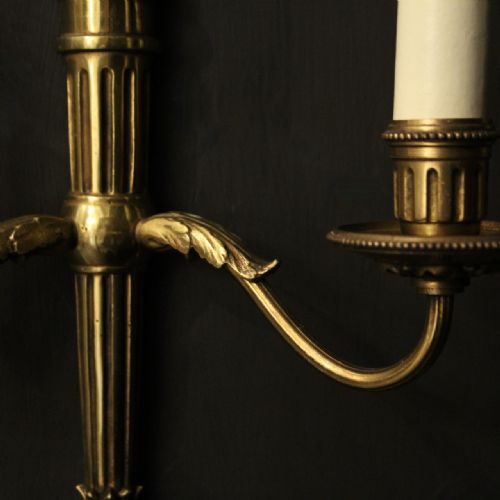 FRENCH EMPIRE SET OF 4 GILDED BRASS ANTIQUE WALL LIGHTS - ADDITIONAL PHOTO 7