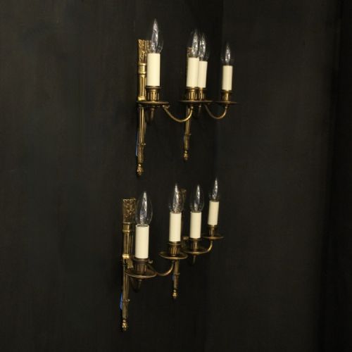FRENCH EMPIRE SET OF 4 GILDED BRASS ANTIQUE WALL LIGHTS - ADDITIONAL PHOTO 9