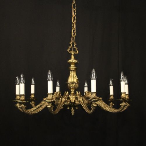 French Gilded Bronze Wide 10 Light Chandelier