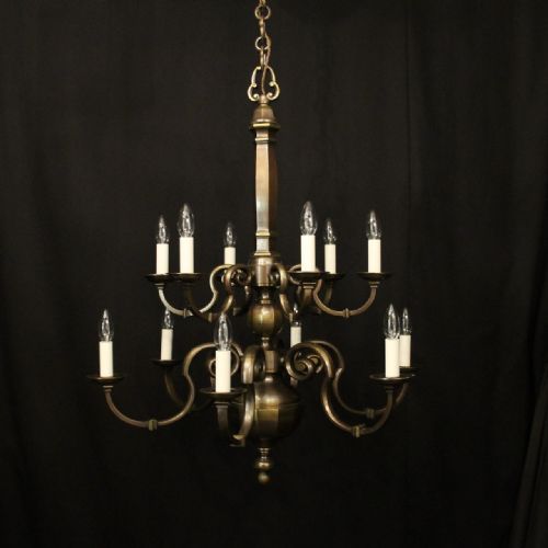 ENGLISH BRONZE 12 LIGHT ANTIQUE CHANDELIER