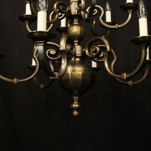 ENGLISH BRONZE 12 LIGHT ANTIQUE CHANDELIER - ADDITIONAL PHOTO 2