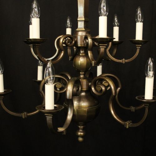 ENGLISH BRONZE 12 LIGHT ANTIQUE CHANDELIER - ADDITIONAL PHOTO 4