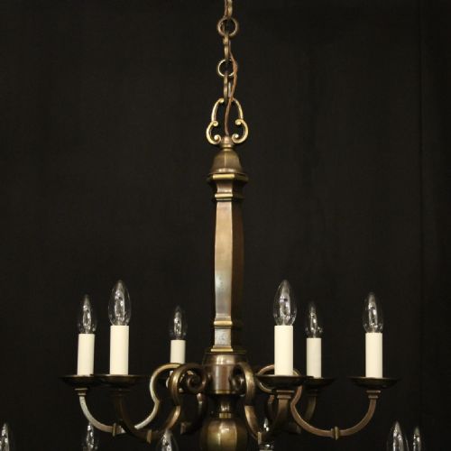 ENGLISH BRONZE 12 LIGHT ANTIQUE CHANDELIER - ADDITIONAL PHOTO 7