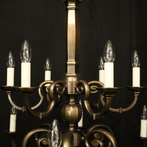 ENGLISH BRONZE 12 LIGHT ANTIQUE CHANDELIER - ADDITIONAL PHOTO 8